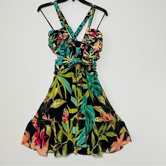 NWT PATBO Tropicalia Palm Cut Out Convertible Mini Dress in Black size L - Picture 7 of 16